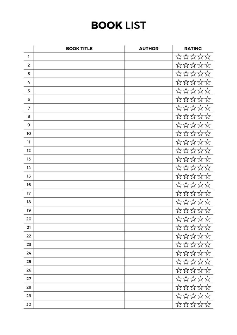 Book List Printable Etsy UK