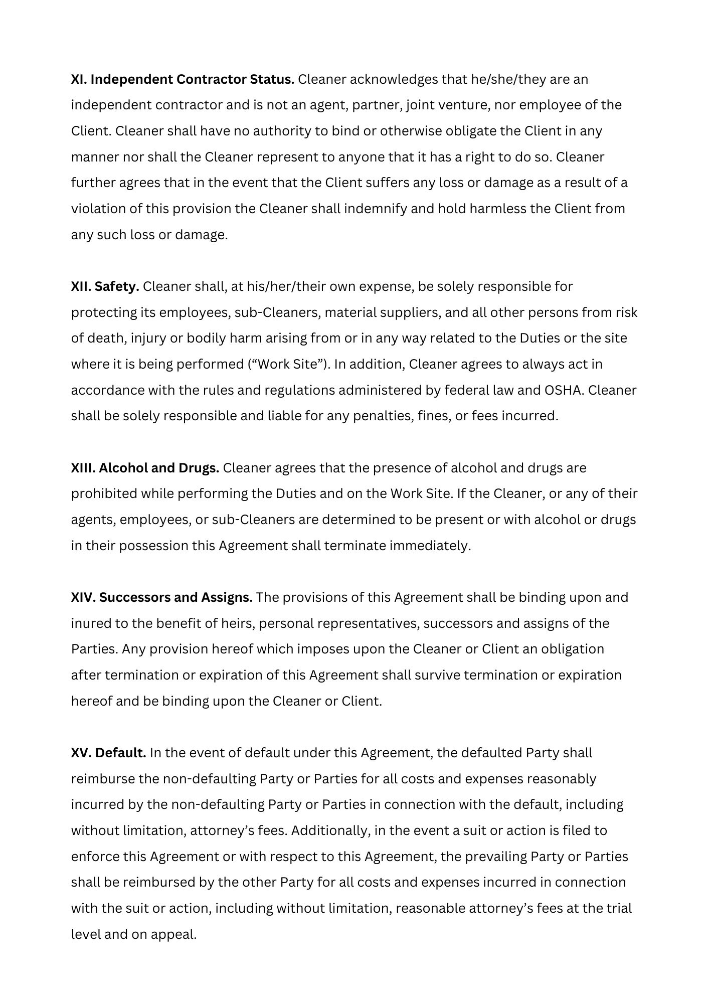 Cleaning Contract, Cleaning Services Contract Etsy