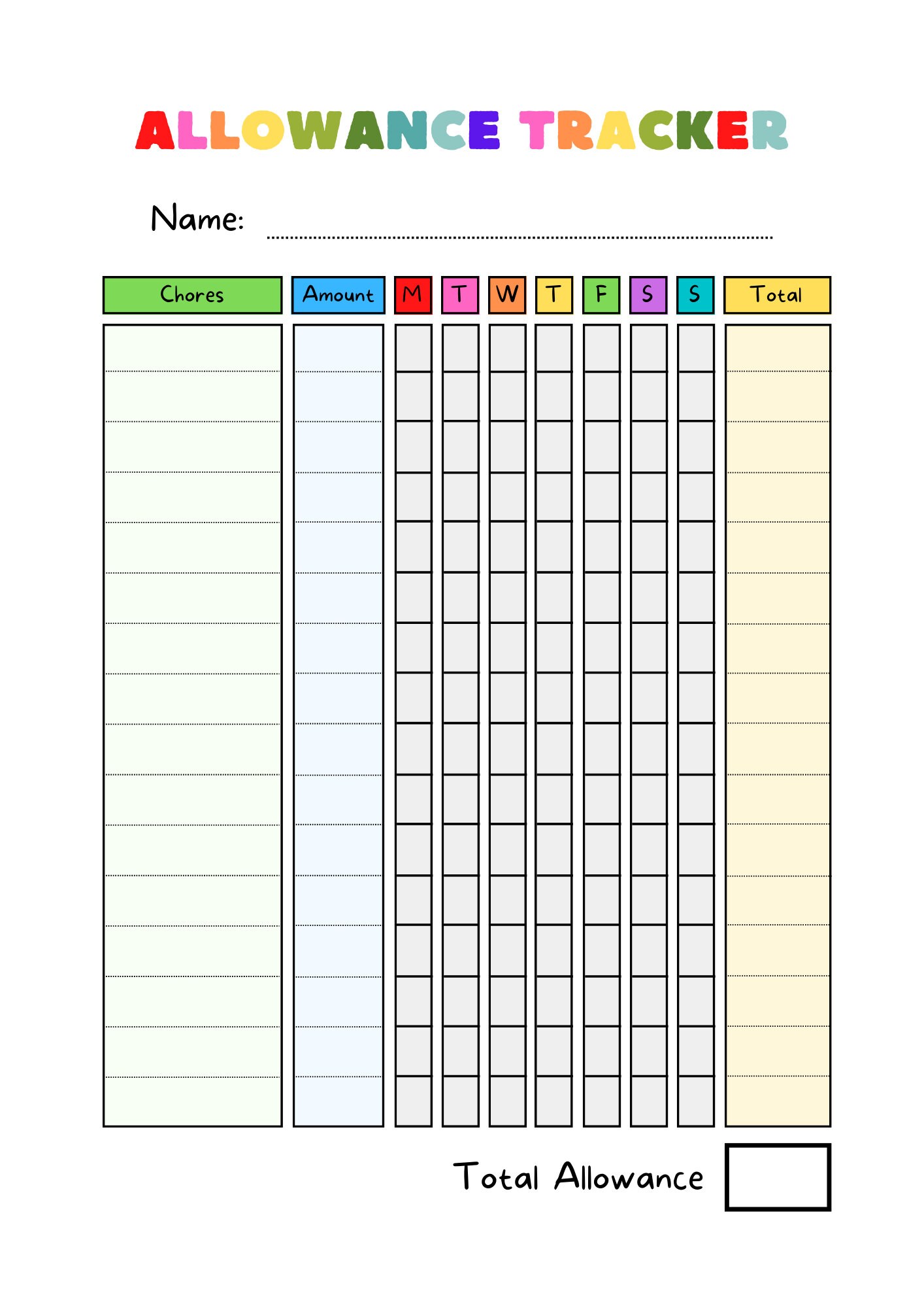 Allowance Tracker, Allowance Tracker for Kids, Allowance Chore Chart ...