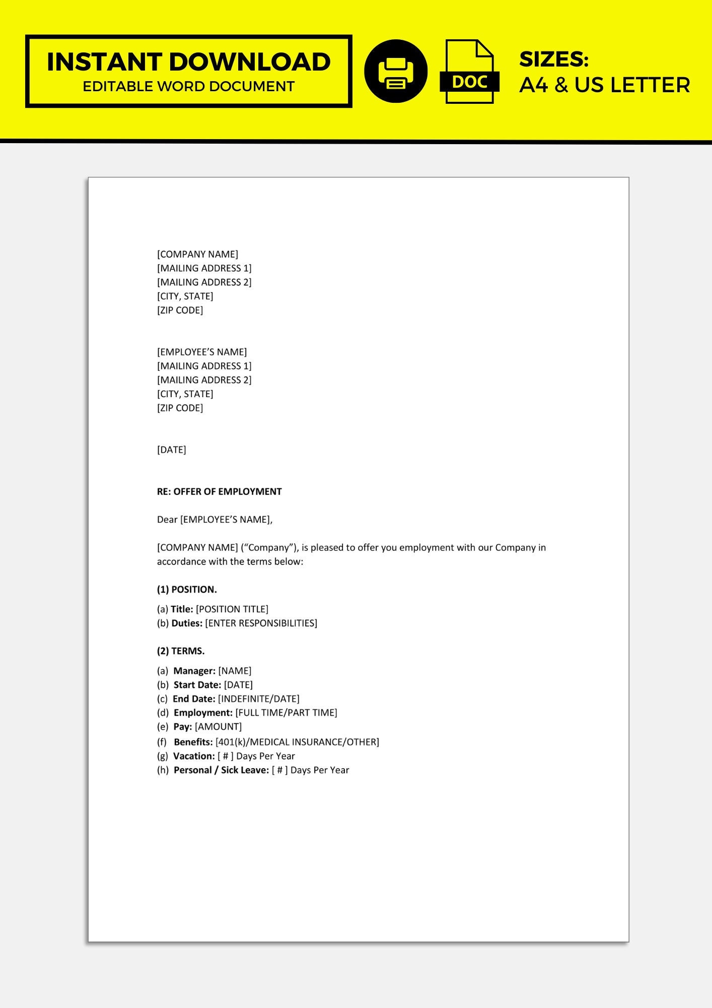 Job Offer Letter Job Offer Letter Template Etsy job-offer-letter-forms-docs-2023