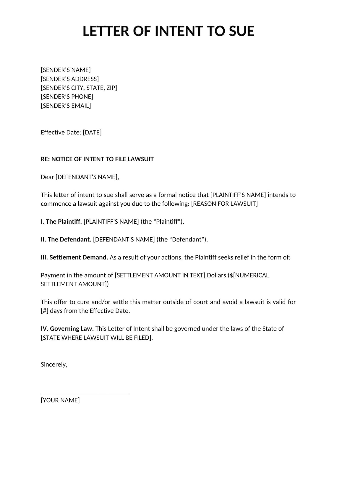 Letter of Intent to Sue Template - Etsy