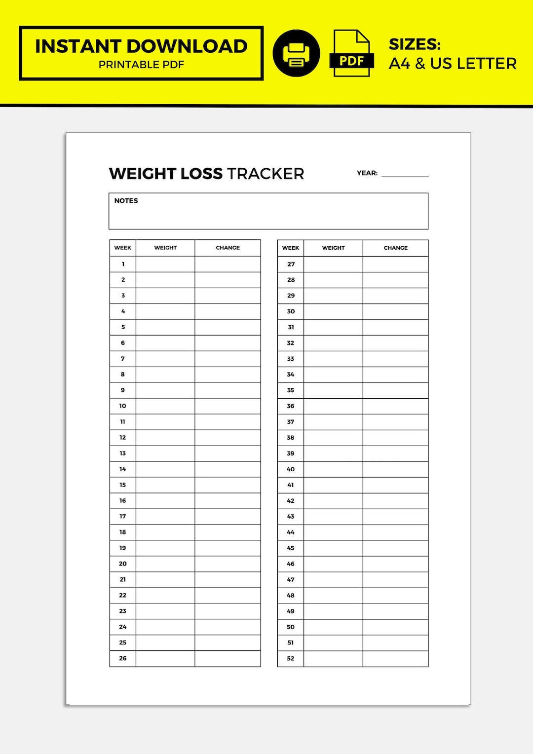 Weight Loss Tracker Printable Etsy