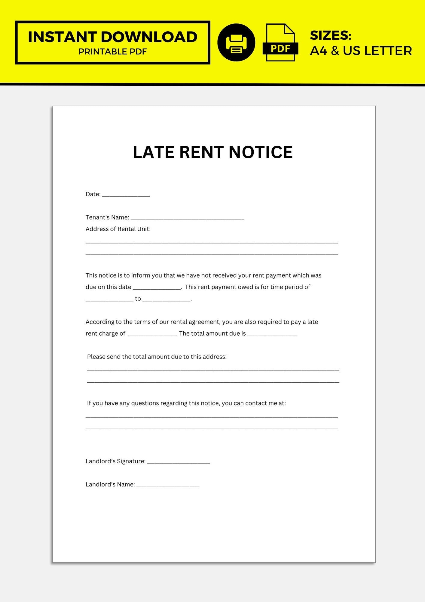 Late Rent Notice, Late Rent Notice Template Etsy Late Rent Notice, Late Rent Notice Template Etsy