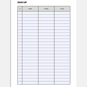 Sign up Sheet Template - Etsy