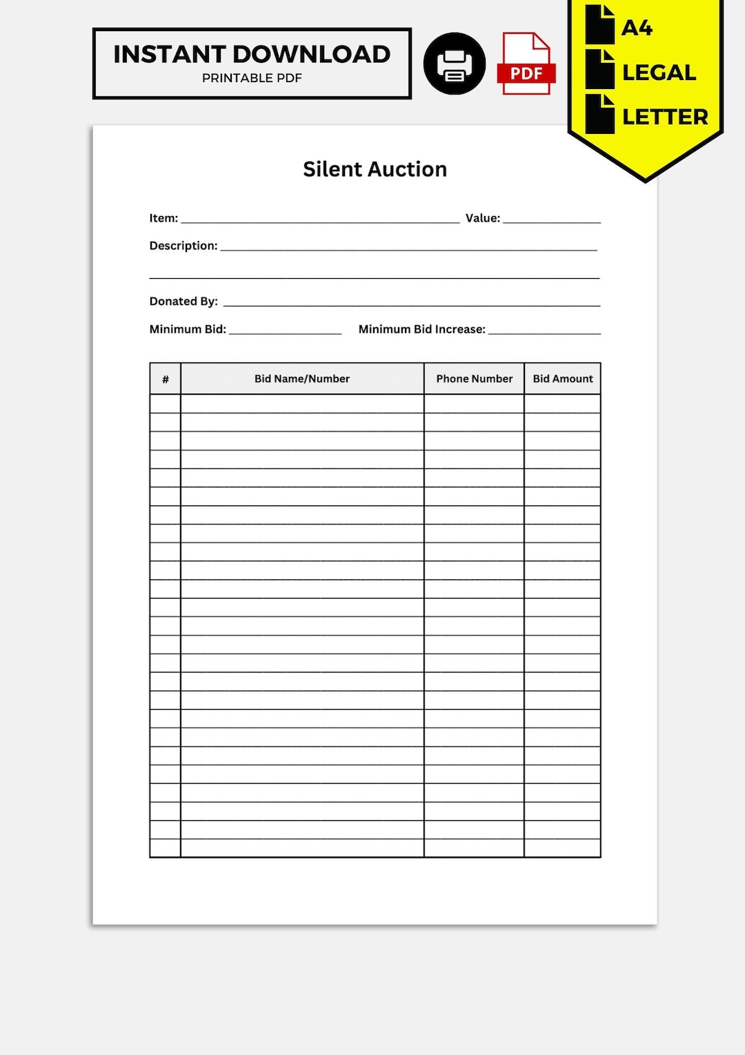 Silent Auction Form - Etsy