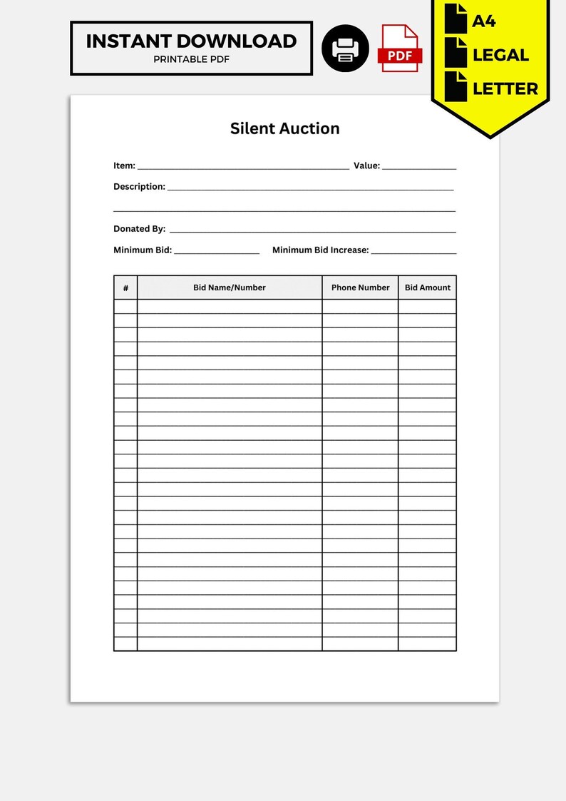 Silent Auction Form - Etsy