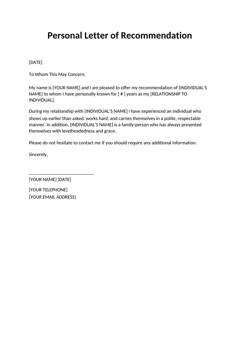 Letter Of Recommendation Recommendation Letter Personal Letter Of professional-letter-of-recommendation-template-word