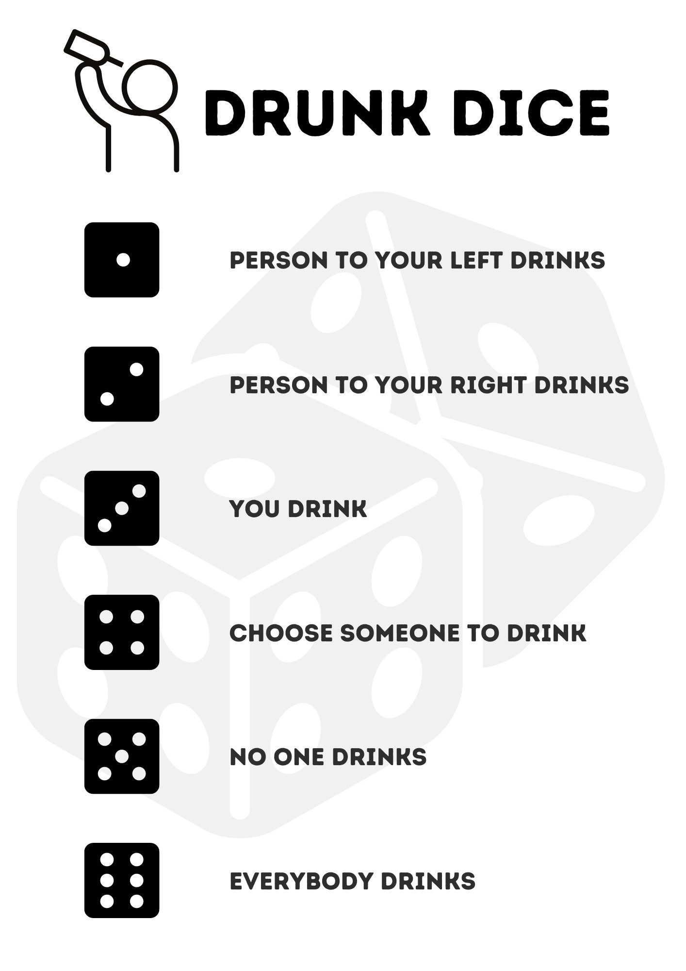 Drinking Dice Game, Drinking Games, Drinking Games Printable, Drunk