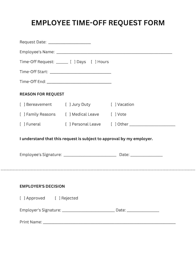 Time off Request Form, Time off Request Template - Etsy