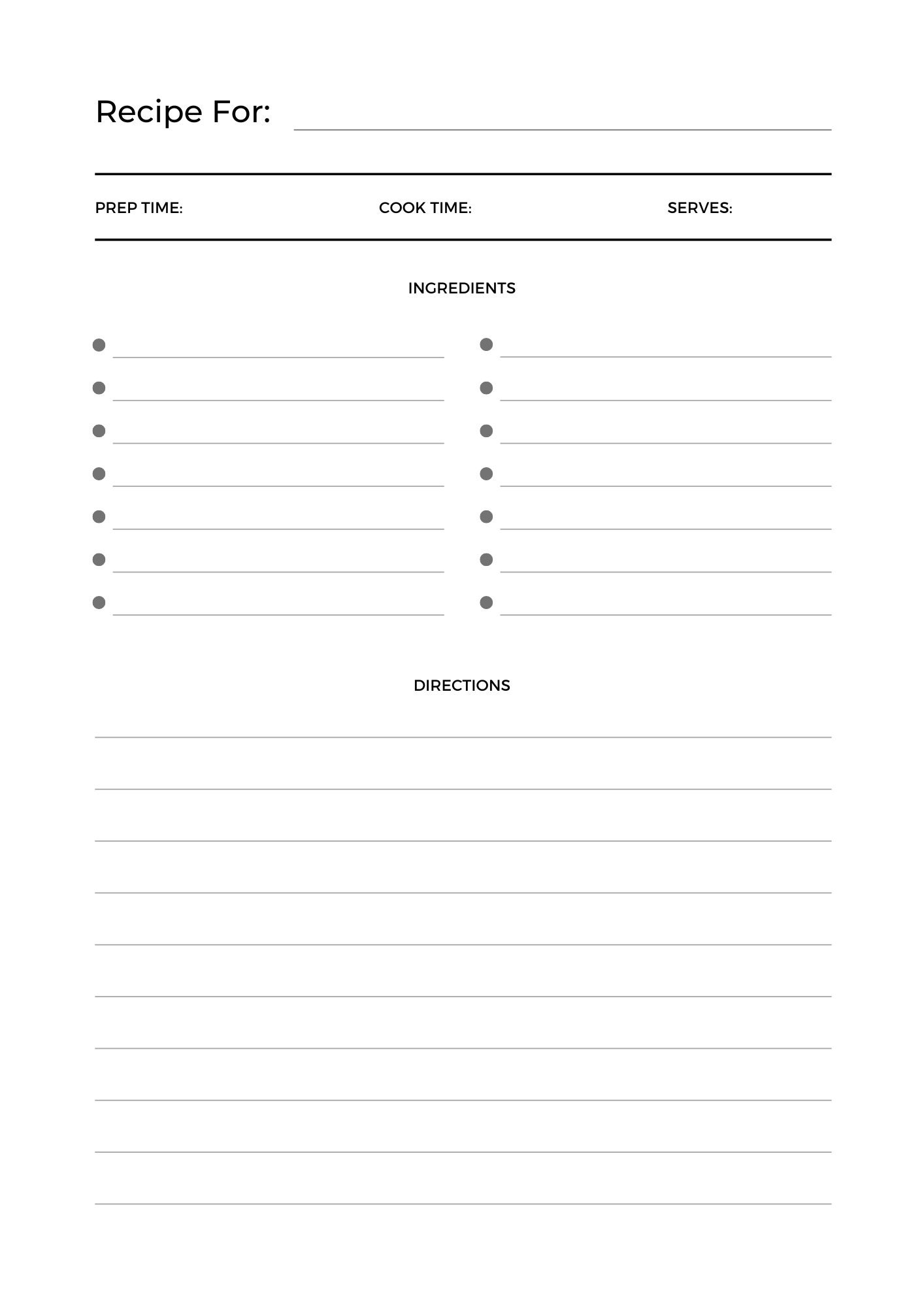 Recipe Template Printable Etsy