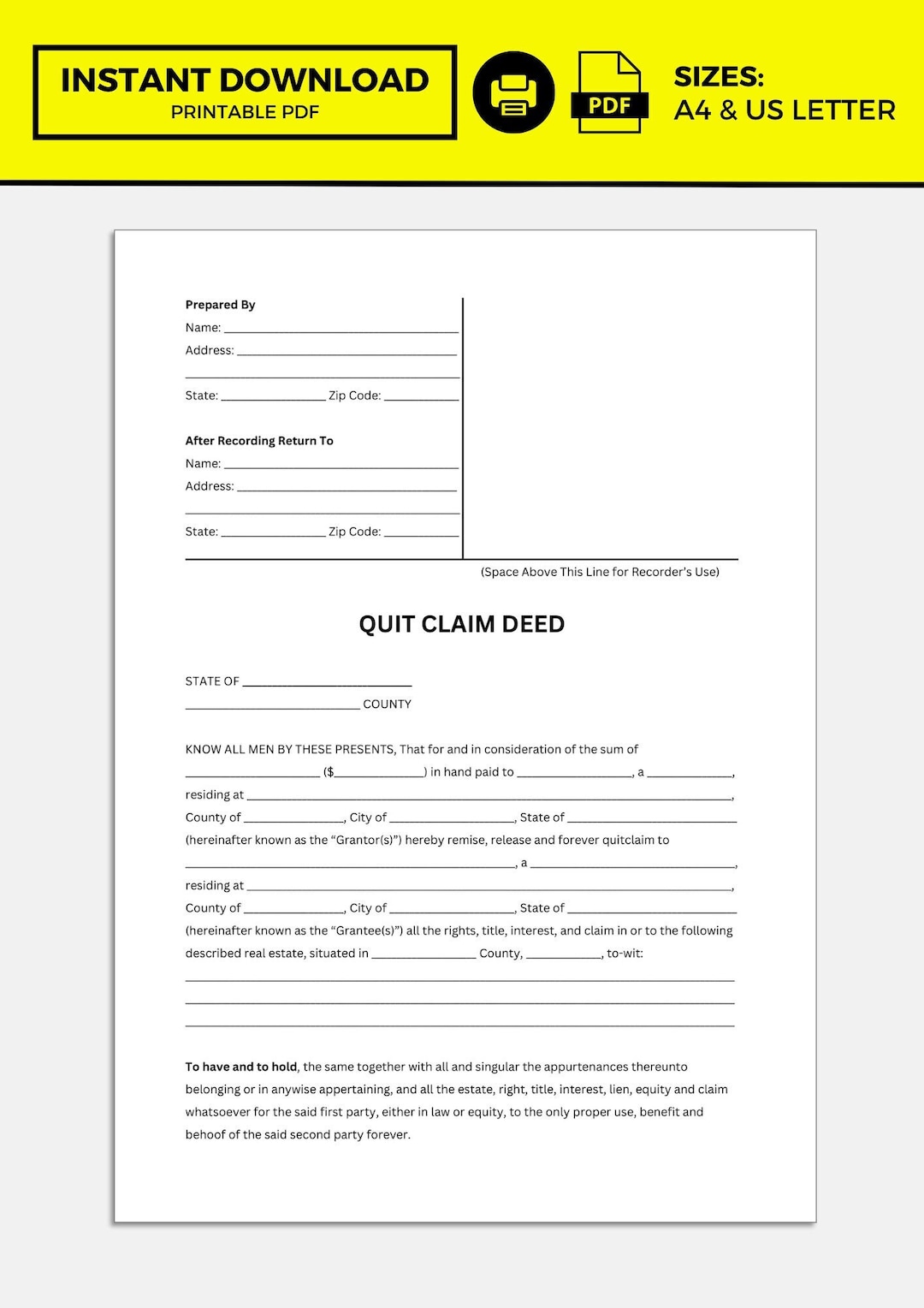 Quit Claim Deed, Quit Claim Deed Template Etsy Quit Claim Deed, Quit Claim Deed Template Etsy