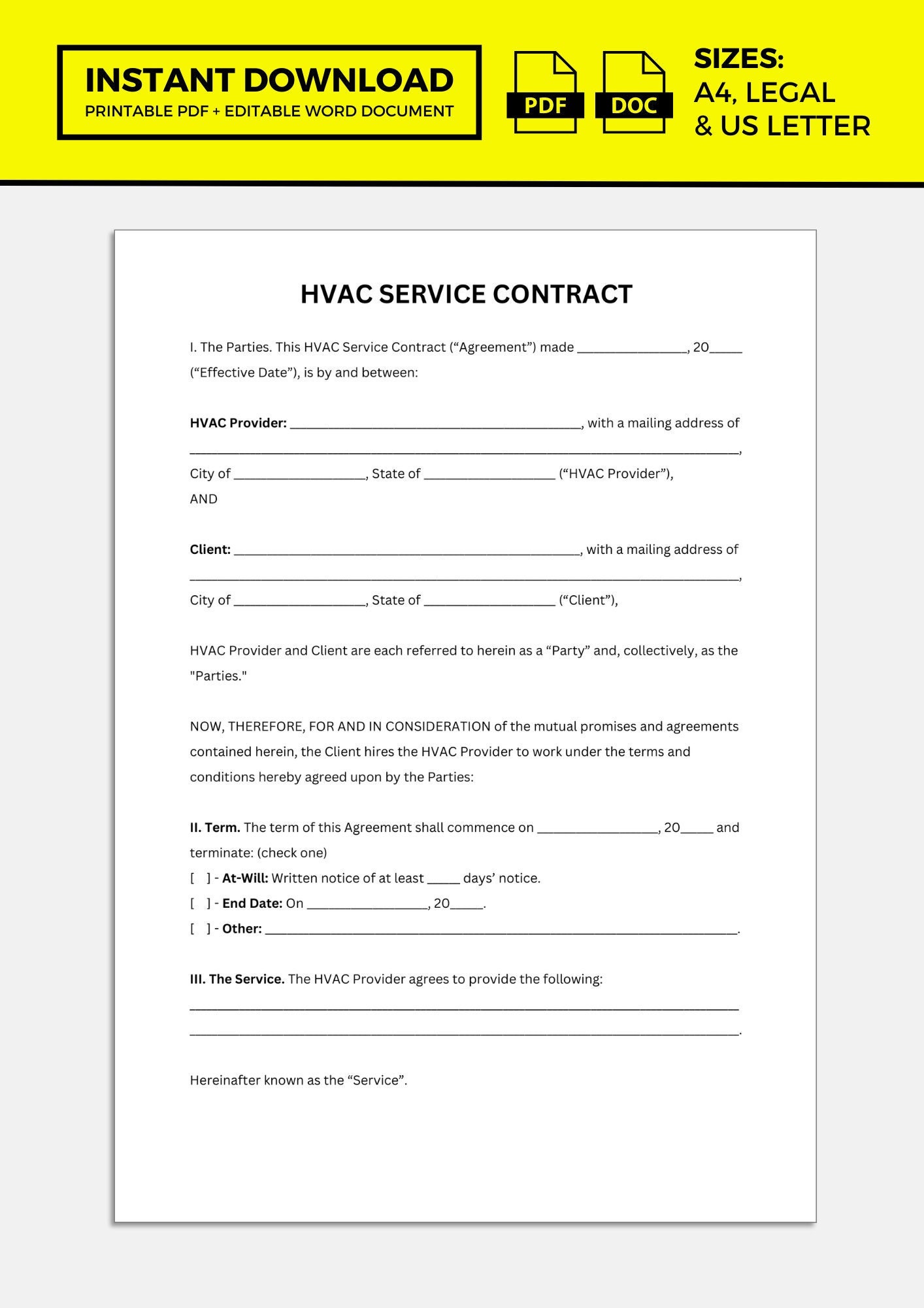 HVAC Contract, HVAC Service Agreement, Contract Template, Agreement HVAC Contract, HVAC Service Agreement, Contract Template, Agreement