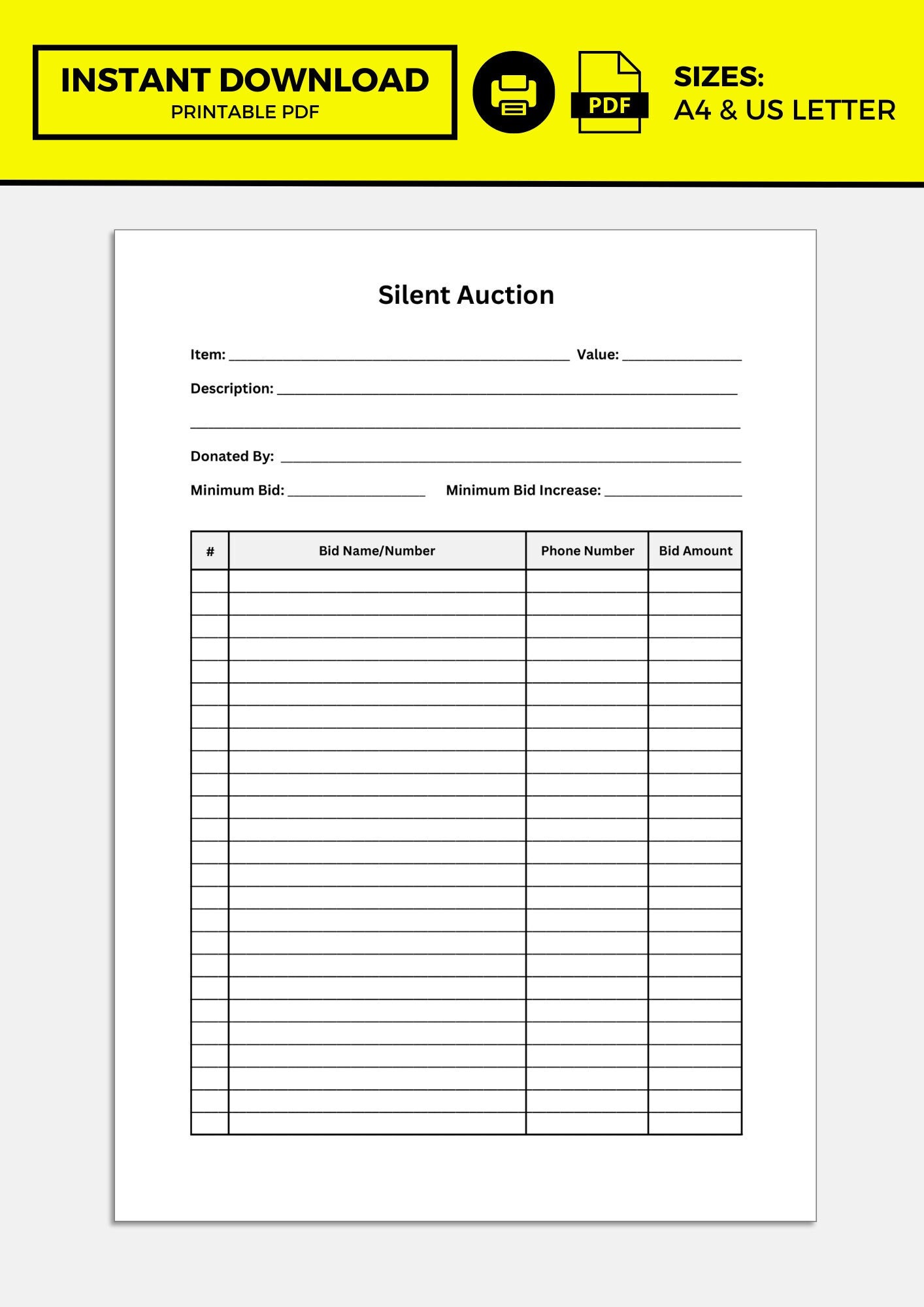 Silent Auction Form - Etsy
