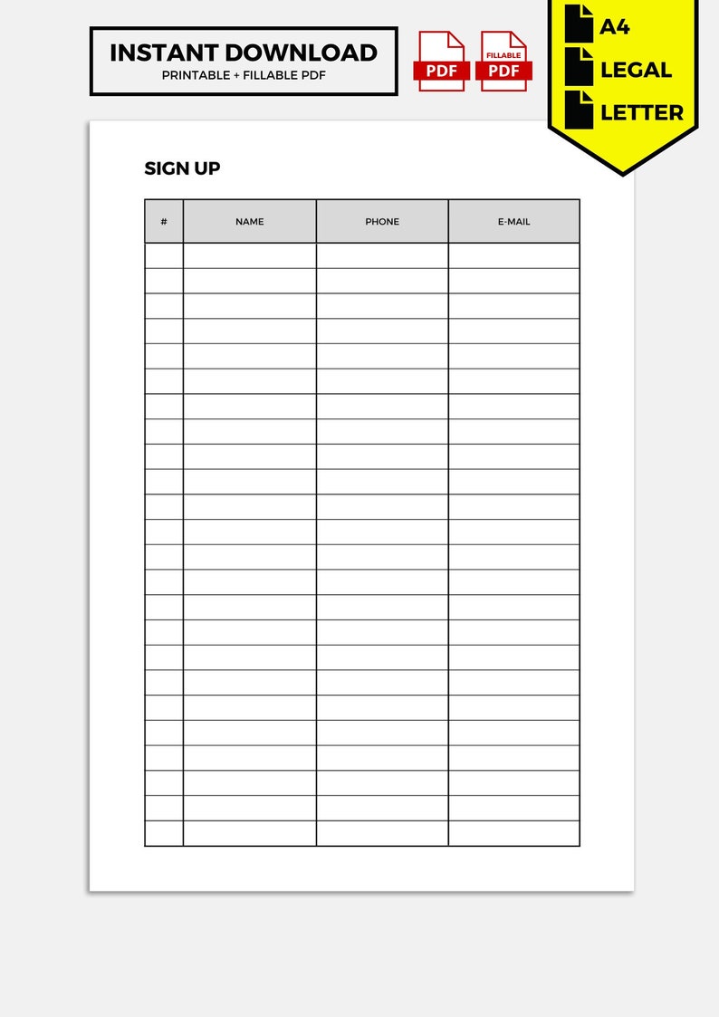 Sign up Sheet Template Etsy