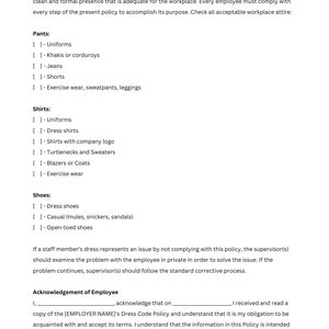Dress Code Policy, Dress Code Policy Template - Etsy