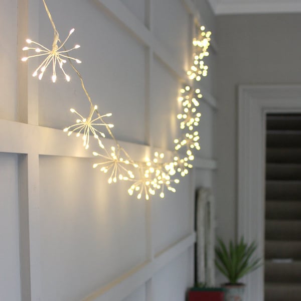 Starburst Chain Lights - Indoor/Outdoor Fairy String with 150 Warm LEDs on 10 Ornaments