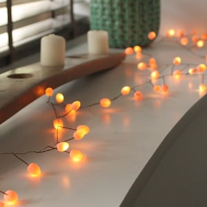 Teardrop Fairy Lights - 60 LEDs on an 8ft String. Peach, Mint or Opaque Colors