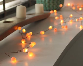 Teardrop Fairy Lights - 60 LEDs on an 8ft String. Peach, Mint or Opaque Colors