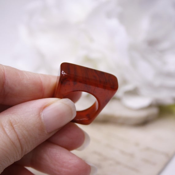 Vintage brown square ring Statement ring Lucite r… - image 6