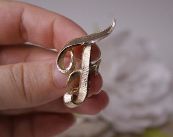 Mamselle Vintage gold tone initial letter F brooch Monogram brooch Letter F pin