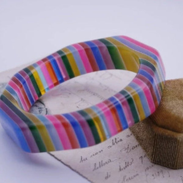 Vintage striped rainbow plastic bangle Sobral style bangle Pop art bracelet