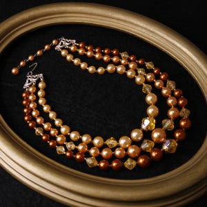 Collier 3 rangs de perles Hong Kong Collier cascade orange, marron, jaune