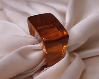 Vintage brown lucite ring Trasparent statement ring Chunky square ring