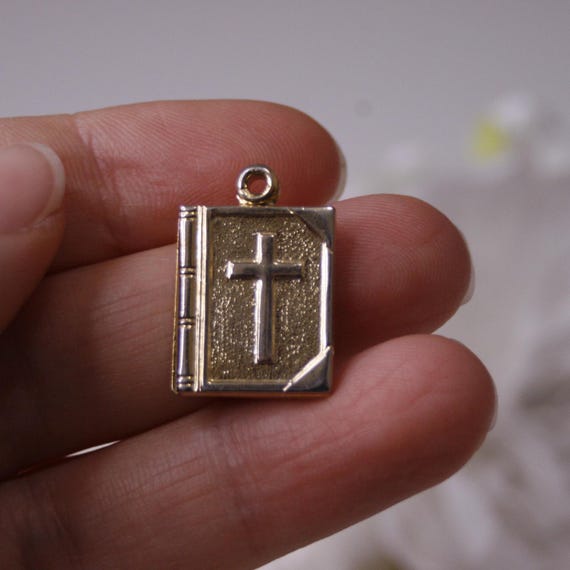 The Lord's prayer Bible locket Gold tone Bible charm - Gem