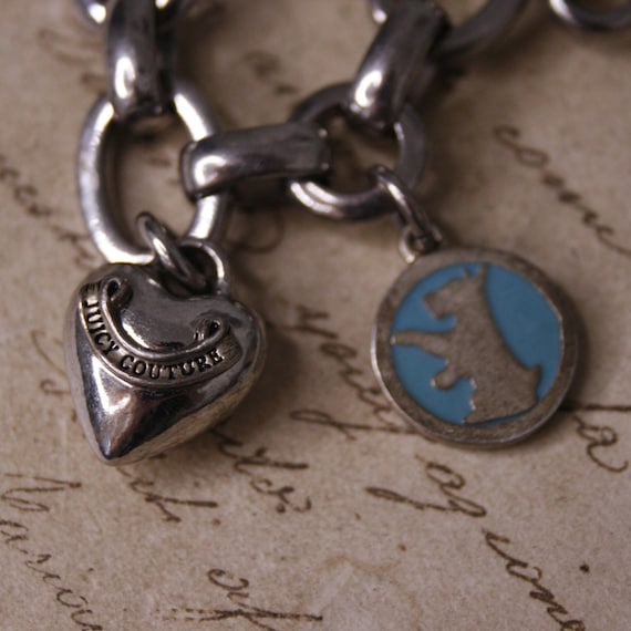 Juicy Couture Charm Bracelet Silver Tone Chain Link Bracelet