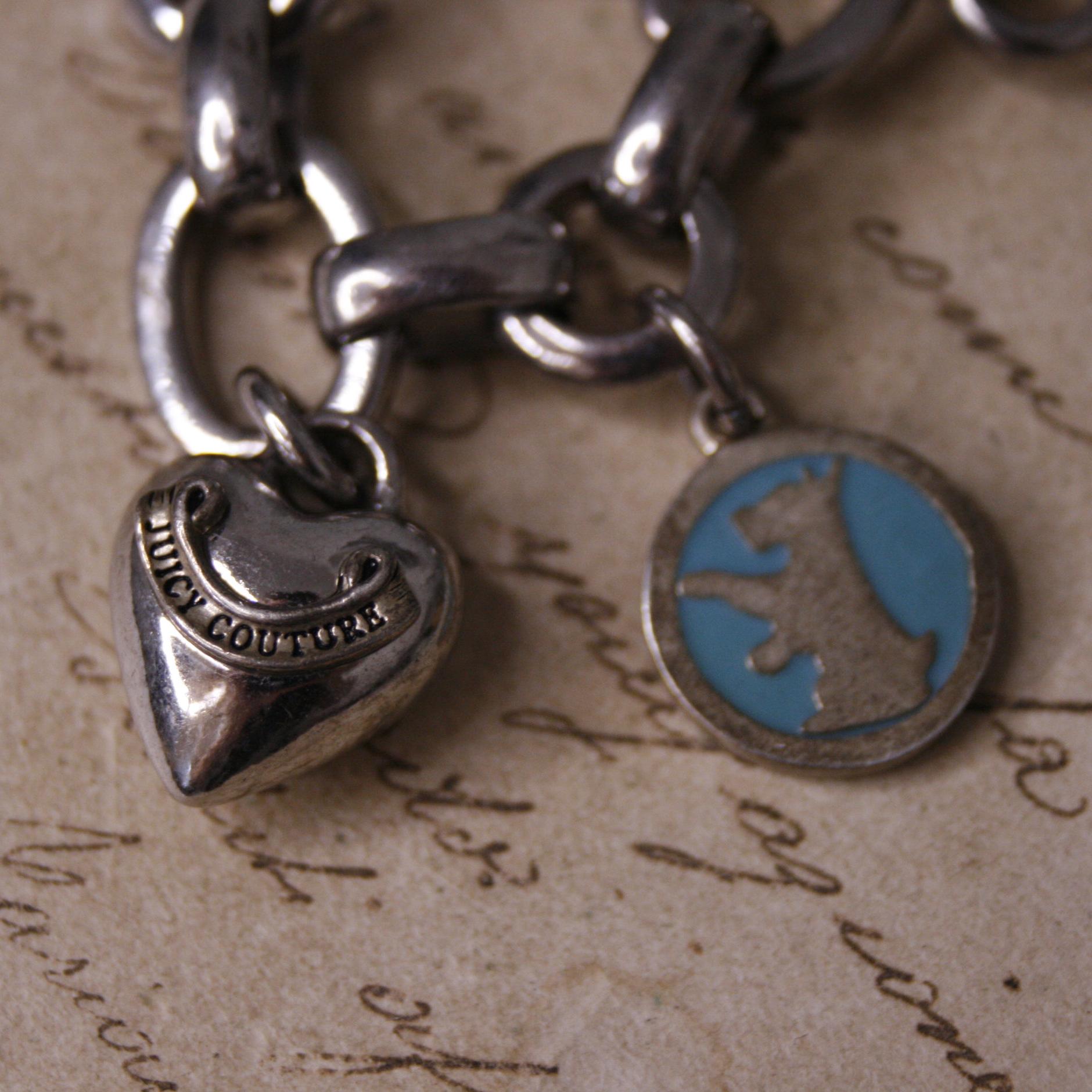 Juicy Couture Charm Bracelet Silver Tone Chain Link Bracelet