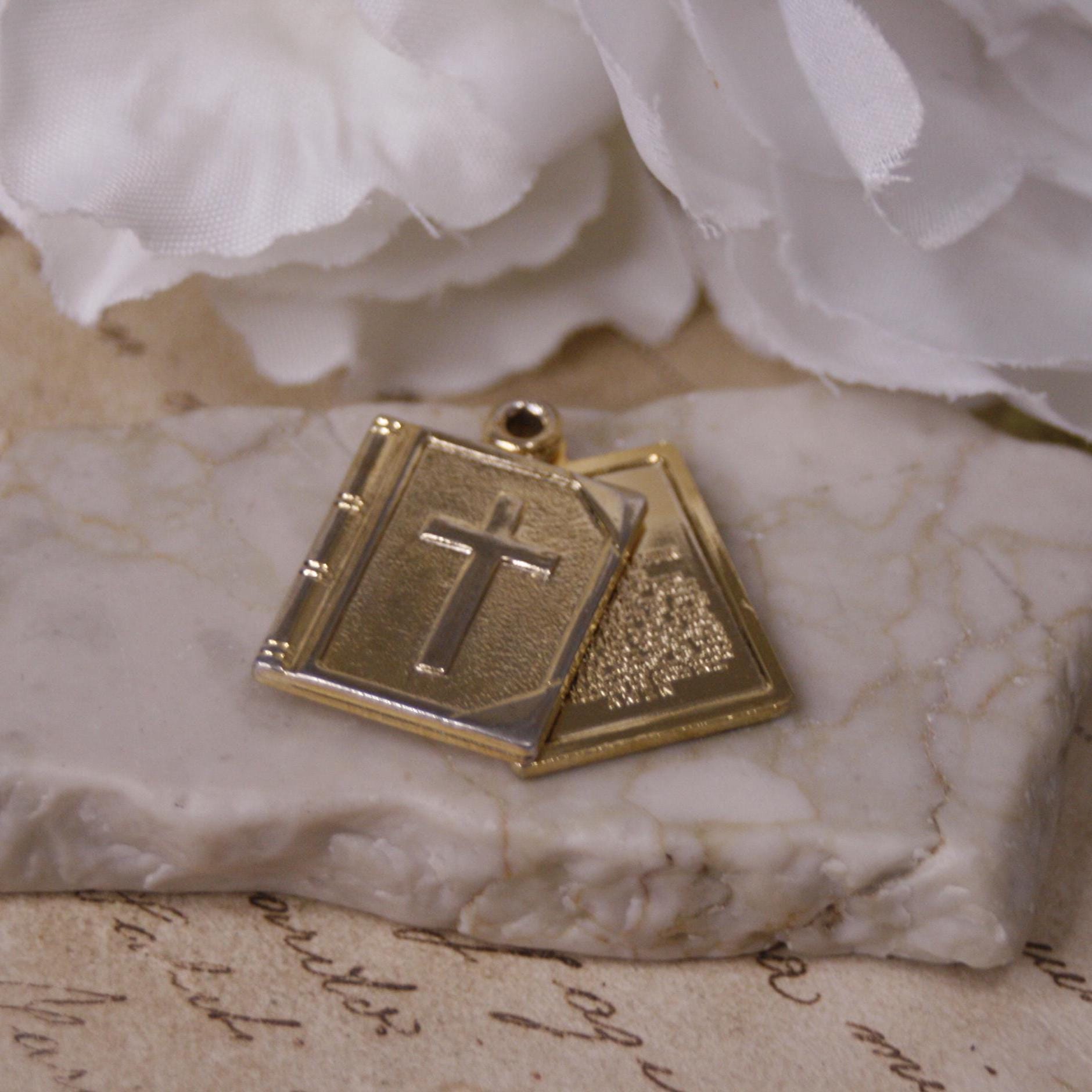 The Lord's Prayer Bible Locket Gold Tone Bible Charm - Etsy
