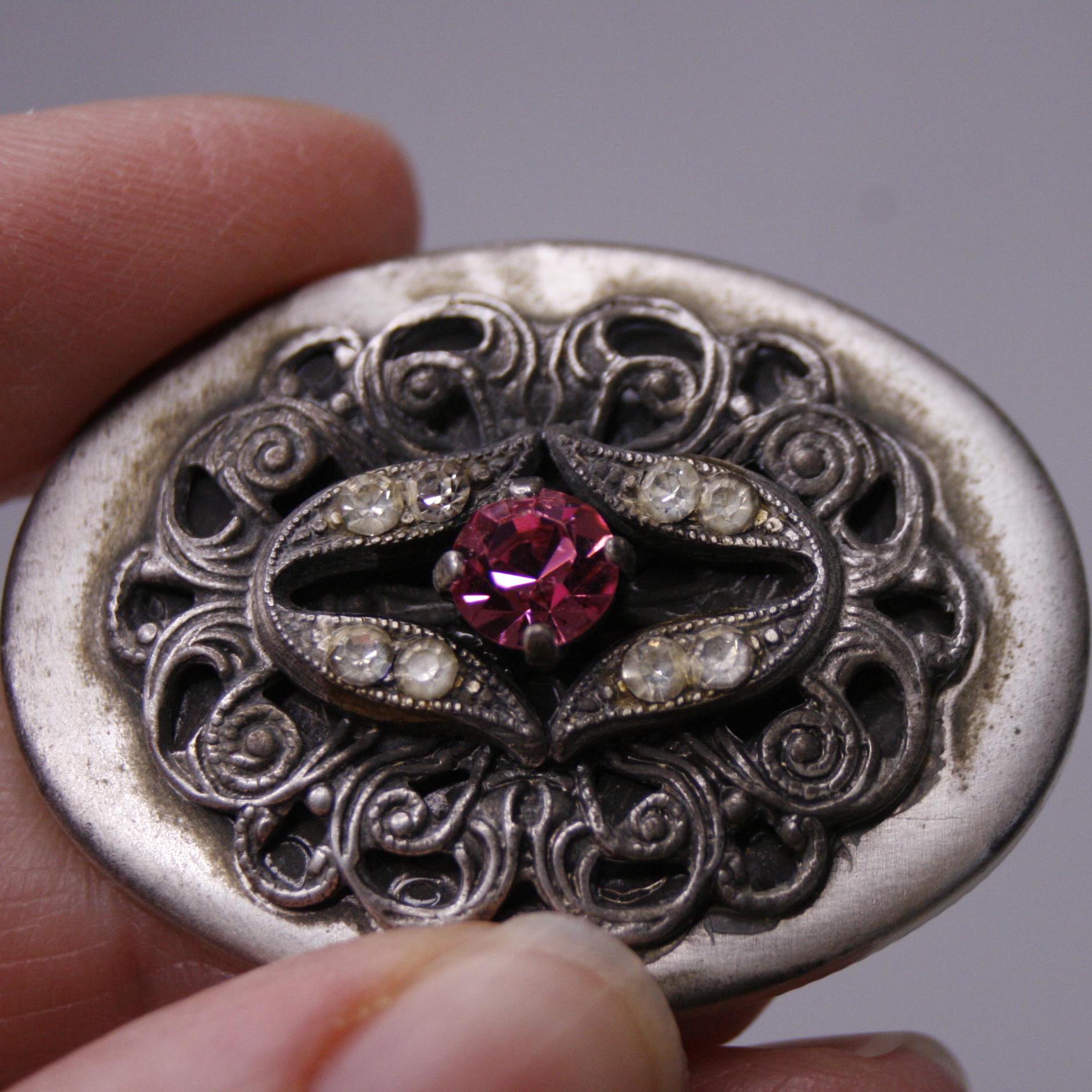 Nicla Oggetti Vintage Silver Tone Pill Box With Rhinestones Small