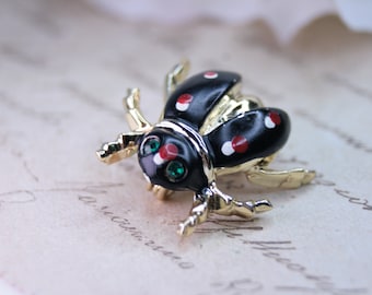 ヴィンテージエナメルカブトムシブローチ、小さなてんとう虫ブローチ