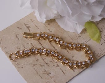 Goudkleurige tennisarmband met strassteentjes Vintage heldere strassteenarmband