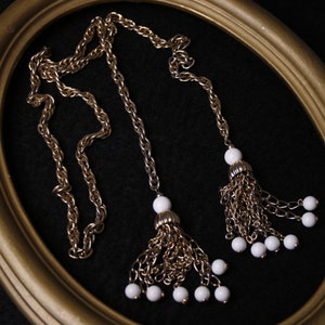 chaîne vintage lasso en or avec pompons Long collier tressé en lariat