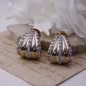 Chunky pave rhinestones clip on earrings Vintage gold and silver earrings Made in Italy