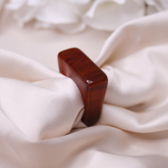 Vintage brown square ring Statement ring Lucite r… - image 2