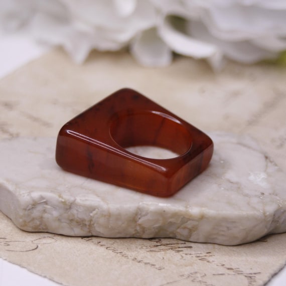 Vintage brown square ring Statement ring Lucite r… - image 4