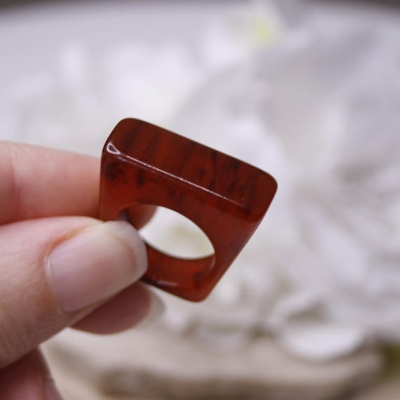 Vintage brown square ring Statement ring Lucite r… - image 1