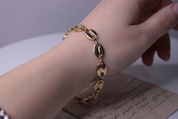 Vinatge gold tone coffee bean bracelet, Vintage c… - image 6