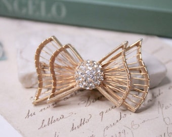 Broche nœud papillon avec strass broche ruban nœud doré vintage