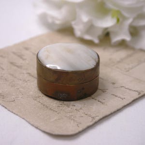 Vintage brass sea shell pill box Tiny brass pill box with shell lid