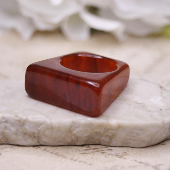 Vintage brown square ring Statement ring Lucite r… - image 3