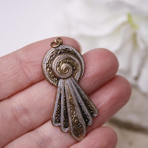 Vintage damascene pendant Floral decor pendant Gold, silver and black damascene pendant