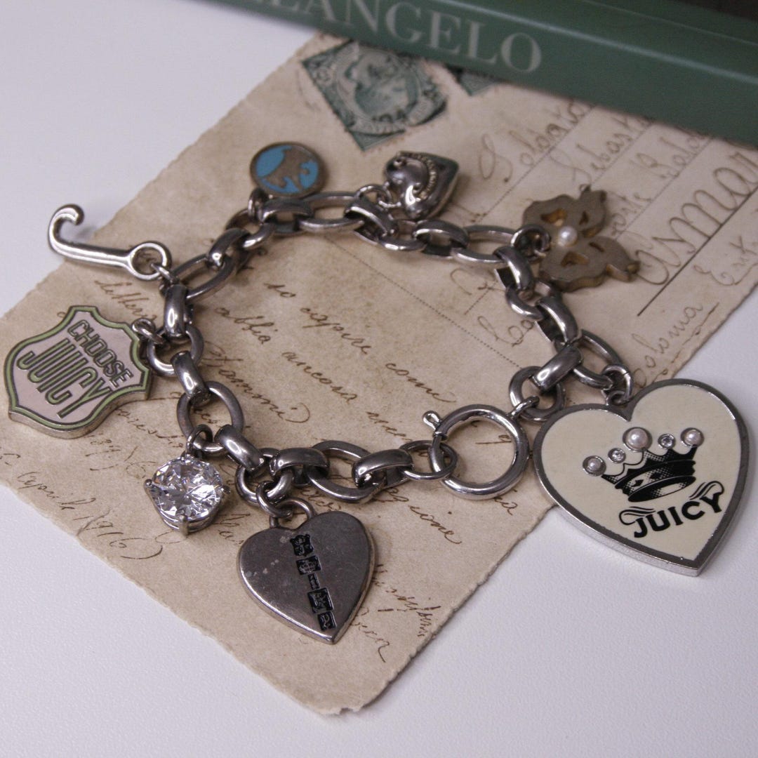 Juicy Couture Charm Bracelet Silver Tone Chain Link Bracelet 8