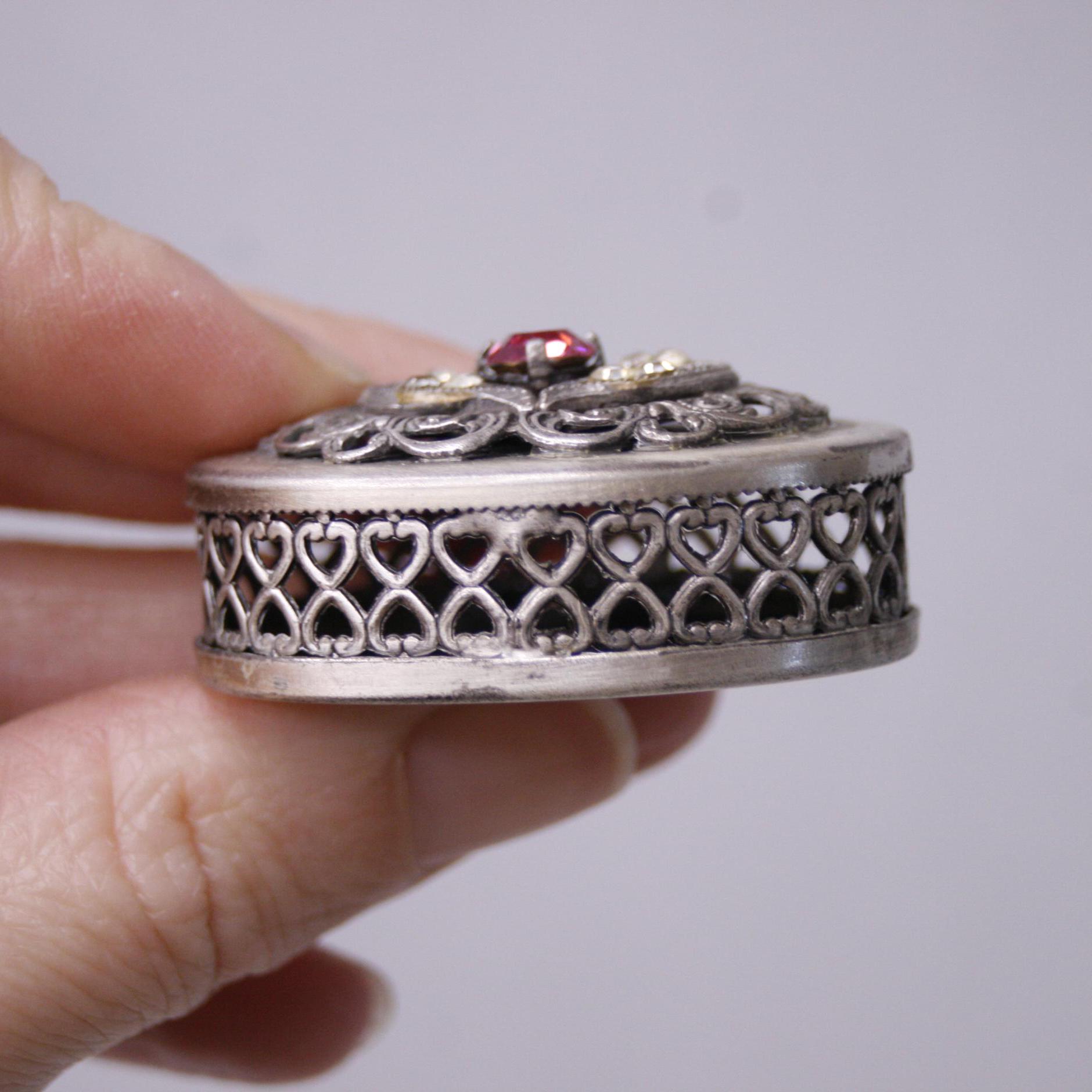 Nicla Oggetti Vintage Silver Tone Pill Box With Rhinestones