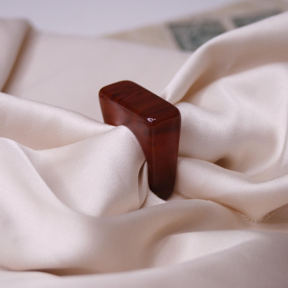 Vintage brown square ring Statement ring Lucite r… - image 7