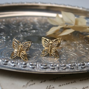Vintage gold tone filigree butterfly stud earrings, Small butterfly earrings