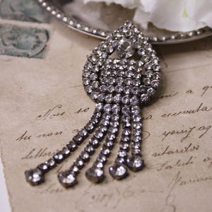 Vintage clear rhinestone dangle brooch Silver tone crystal brooch