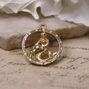 Vintage Aquarius zodiac pendant Small round zodiac constellation charm Gold tone pendant